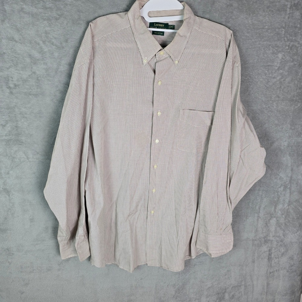 Y2K Lauren Ralph Lauren Mens Brown White Micro Check Button Down Shirt 18 34/35‎
